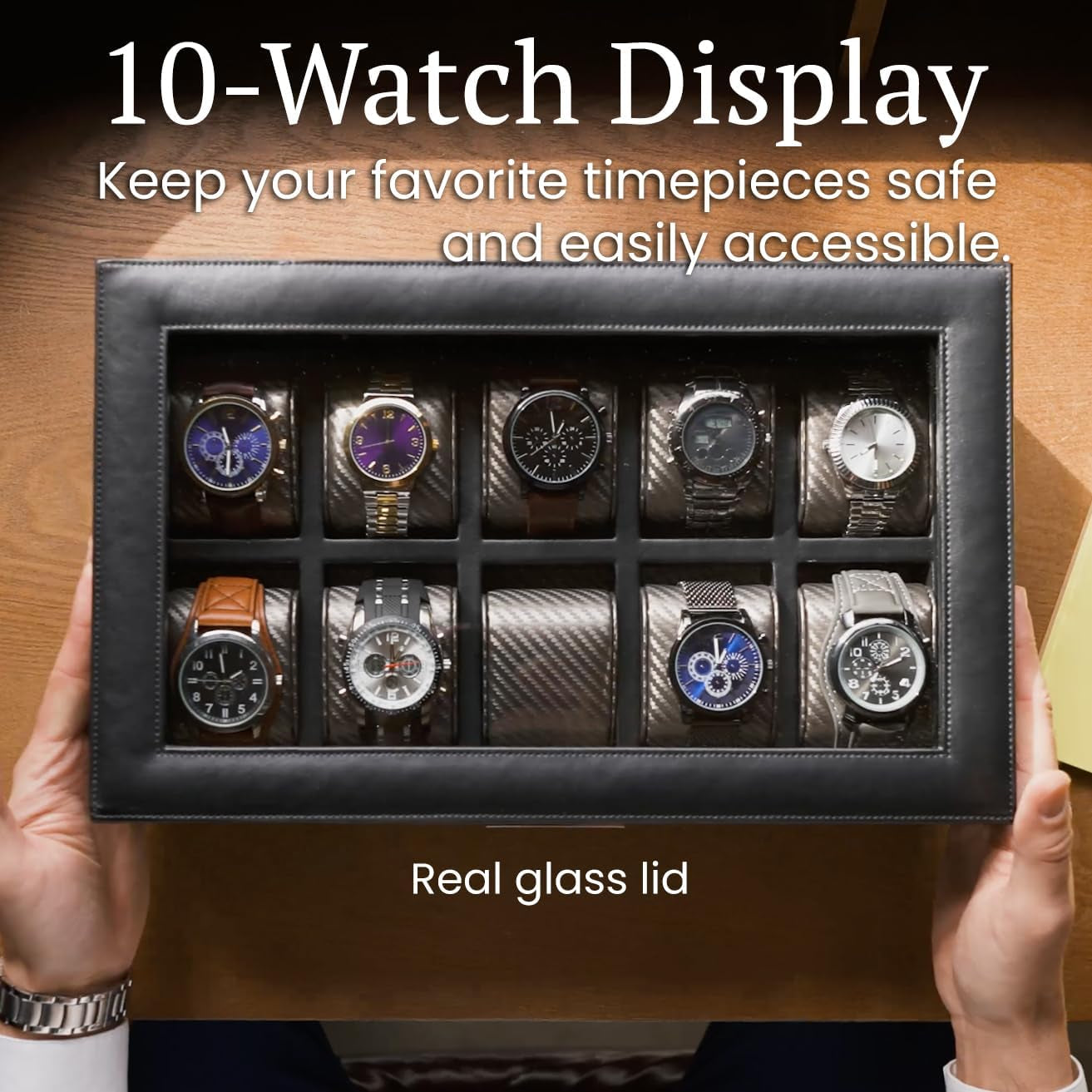 Mariner Mens Watch Box Storage Case for Large Watches, PU Leather Organizer, Wrist Display Holder