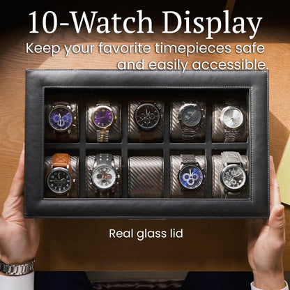 Mariner Mens Watch Box Storage Case for Large Watches, PU Leather Organizer, Wrist Display Holder