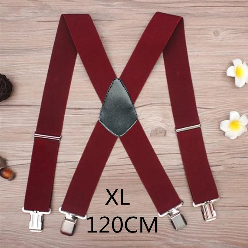 Plus Size 50Mm Wide Men Suspenders High Elastic Adjustable 4 Strong Clips Suspender Heavy Duty X Back Trousers Braces 5 Colors