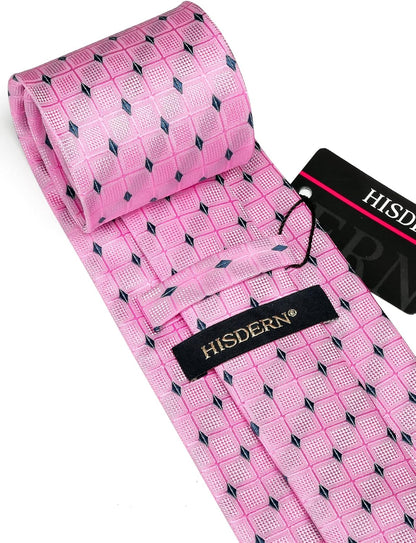 Plaid Checkered Tie Handkerchief Woven Classic Formal Men'S Necktie & Pocket Square Set