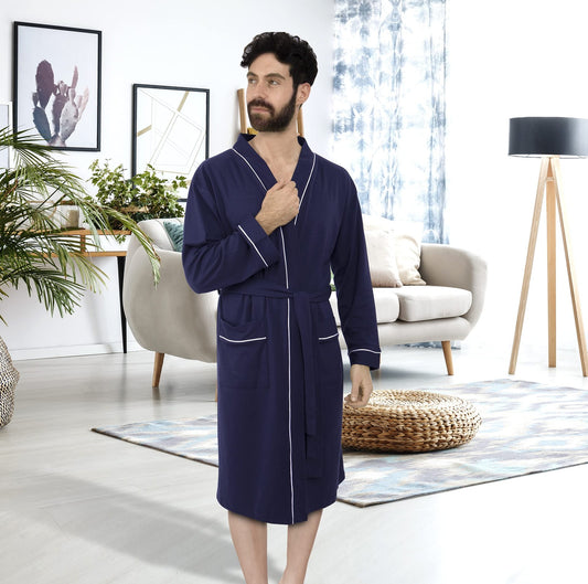 Ny Threads Men'S Robe Cotton Blend Knit Bathrobe, Large, Navy