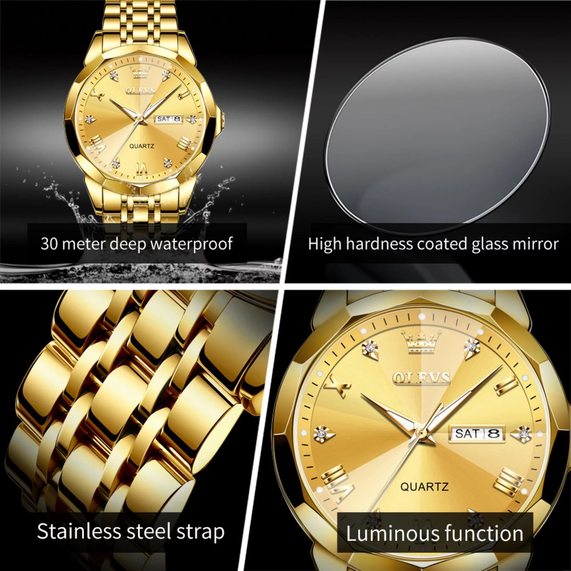 Watches for Men Business Dress Analog Quartz Two Tone Gold Plated Stainless Steel Classic Waterproof Luminous Date Casual Mens Wrist Watches Reloj Para Hombre