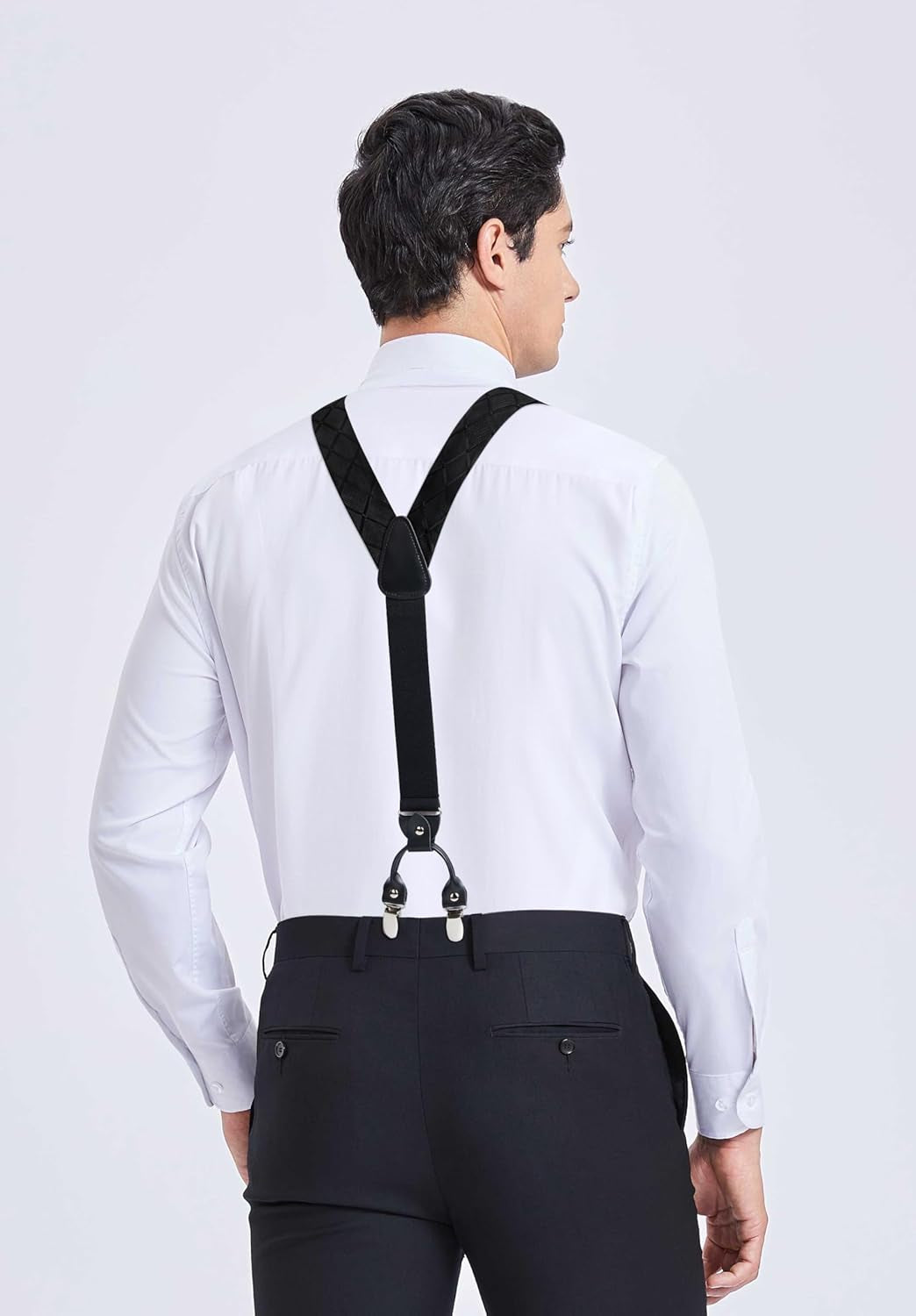 Bow Tie and Suspenders for Men Plaid Suspender Self Bowtie Pocket Square Adjustable Y Shape Mens Trouser Braces