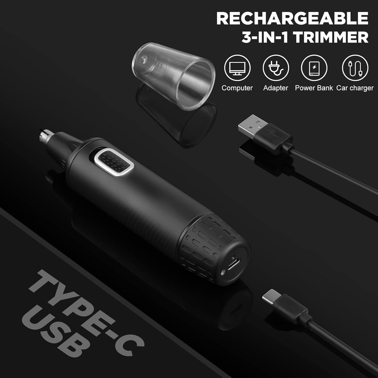 Nose Hair Trimmer 3-In-1 Versatile Rechargeable Ear and Nose Trimmer for Men&Women Painless Electric Shaver Grooming Kit for Ear Beard Facial Pubic Hair Wet Dry Use