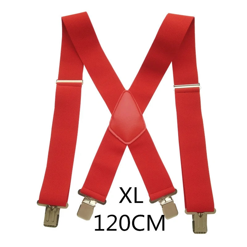 Plus Size 50Mm Wide Men Suspenders High Elastic Adjustable 4 Strong Clips Suspender Heavy Duty X Back Trousers Braces 5 Colors