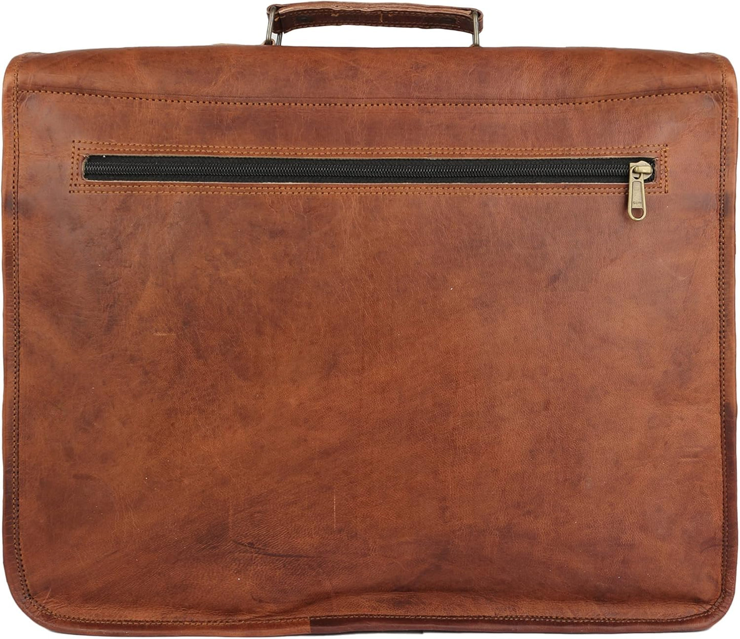 16" Handmade Leather Travel Messenger Office Crossbody Bag Laptop Briefcase College Satchel Computer Best Bag for Men and Women Brown