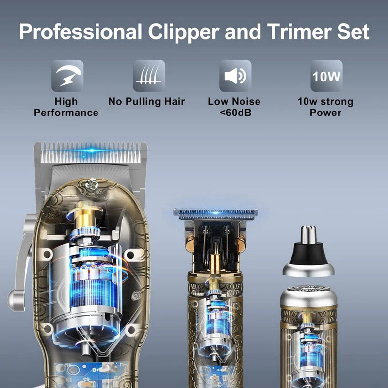 Professional Hair Clippers Set Barber Cutting Machine Electric Hair Trimmers for Men Grooming Kit Cordless Nose Cutter Clipper