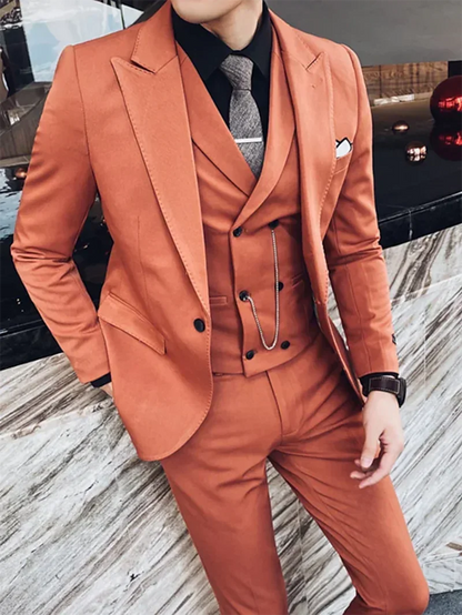 Men Business Casual Suit Set  Groom Tuxedos Party Suit 3 Piece （Blazer+Vest+Pants）Slim Fit  Handmade Coat Costume Homme