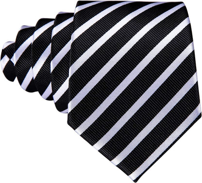 Stripe Men Ties Set Classic WOVEN Necktie with Handkerchief Cufflinks Formal
