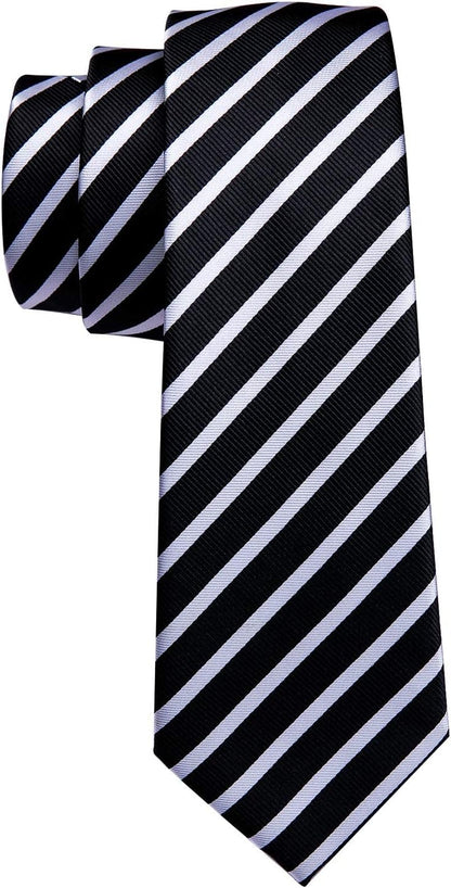 Stripe Men Ties Set Classic WOVEN Necktie with Handkerchief Cufflinks Formal