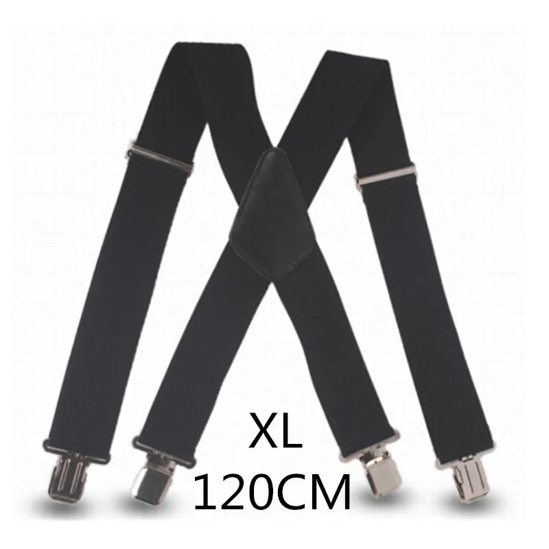 Plus Size 50Mm Wide Men Suspenders High Elastic Adjustable 4 Strong Clips Suspender Heavy Duty X Back Trousers Braces 5 Colors