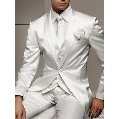 Luxury White Satin Men's Suits 3 Piece Jacket Pants Vest Male Clothing Formal Wedding Party Groom Banquet Business Blazers Sets