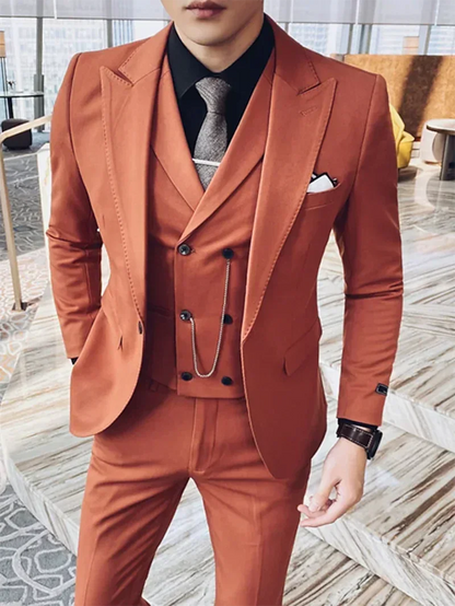 Men Business Casual Suit Set  Groom Tuxedos Party Suit 3 Piece （Blazer+Vest+Pants）Slim Fit  Handmade Coat Costume Homme