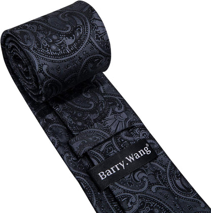 Paisley Tie Fashion Set Hanky Cufflinks Neckties for Men Woven Silk