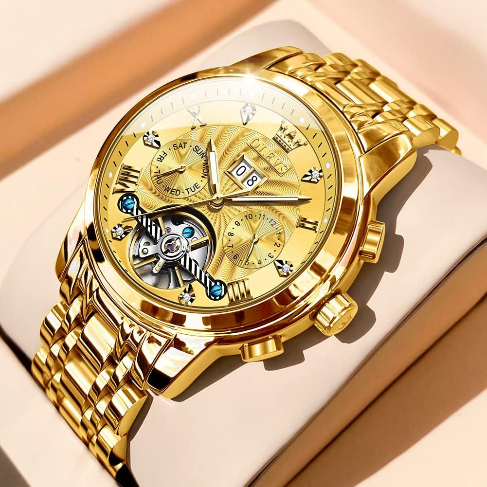 Self Winding Watches for Men Tourbillon Automatic Mechanics Luxury Dress Stainless Steel Strap Luminous Waterproof Men Wrist Watches