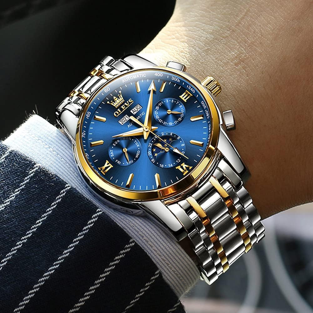 Mens Watch Automatic Mechanical Tourbillon Self Winding Luxury Stainless Steel Waterproof Luminous Date Wrist Watch