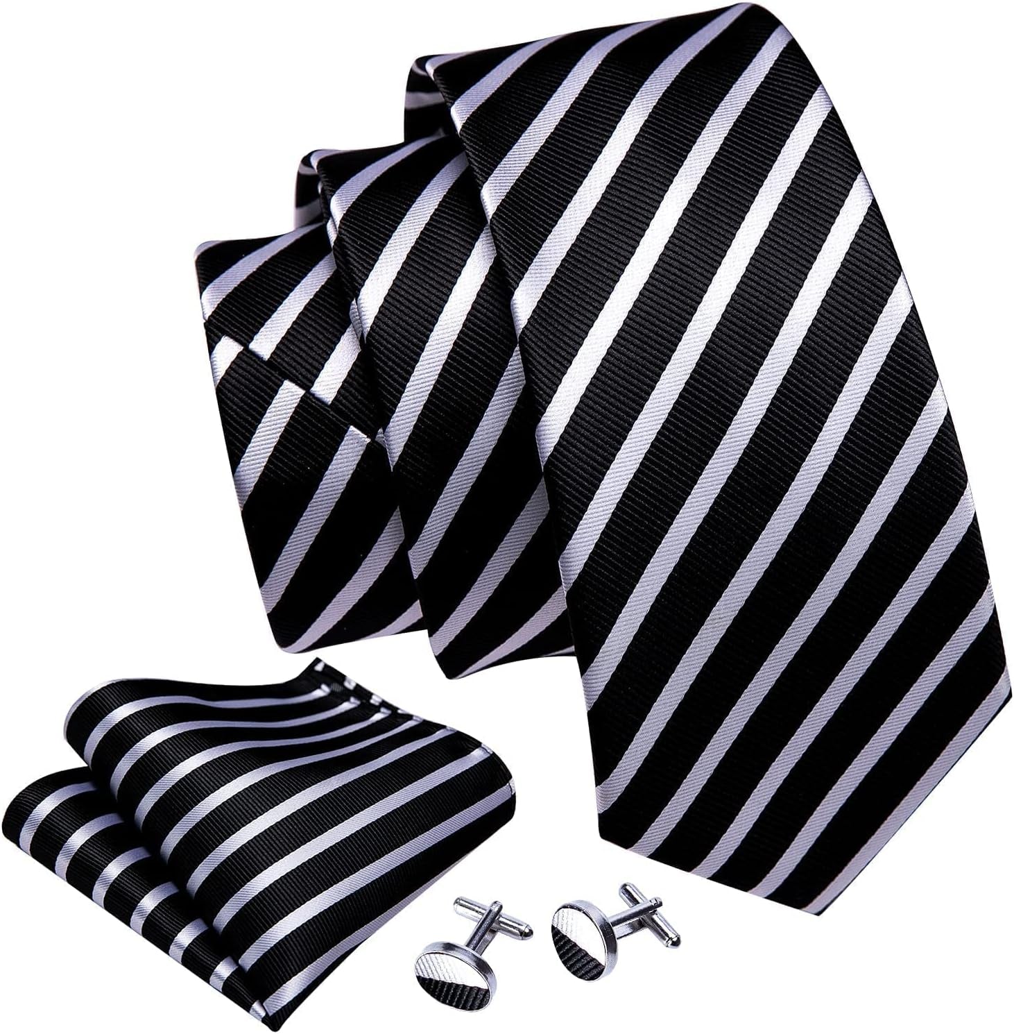 Stripe Men Ties Set Classic WOVEN Necktie with Handkerchief Cufflinks Formal