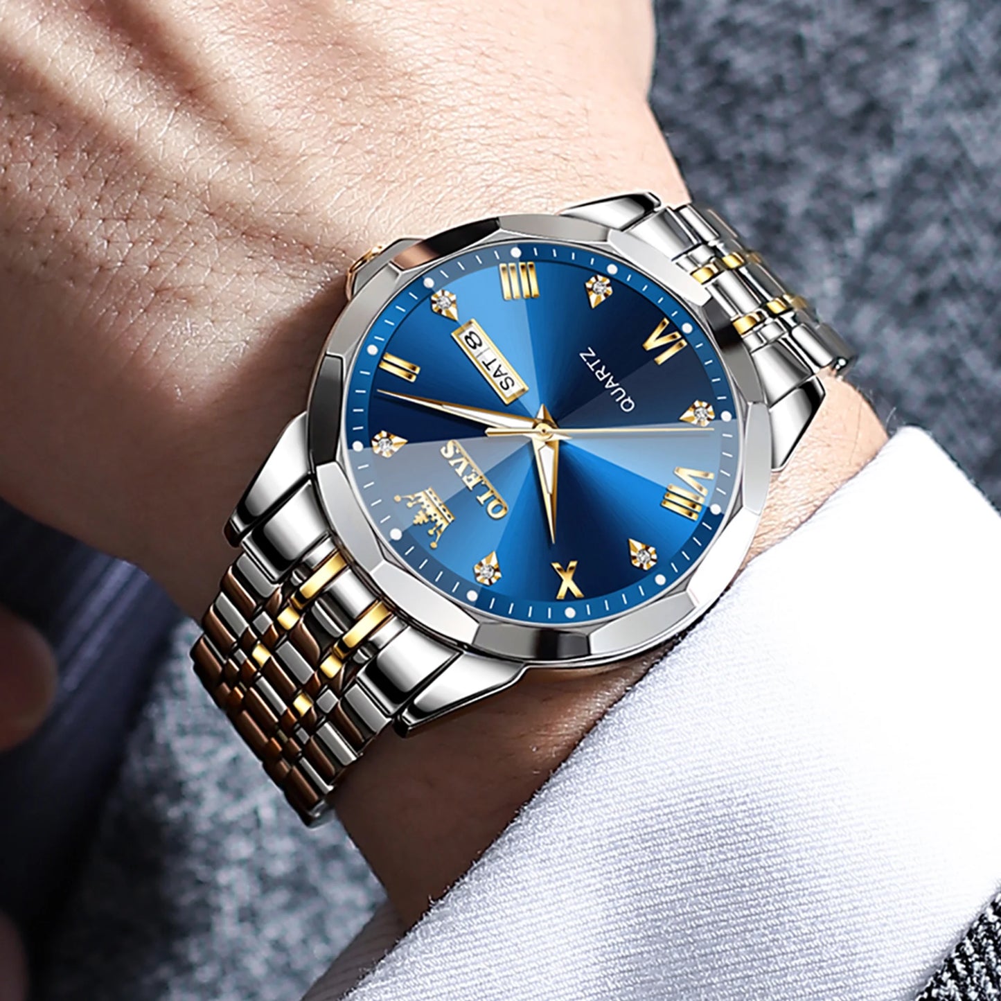 Watches for Men Business Dress Analog Quartz Two Tone Gold Plated Stainless Steel Classic Waterproof Luminous Date Casual Mens Wrist Watches Reloj Para Hombre