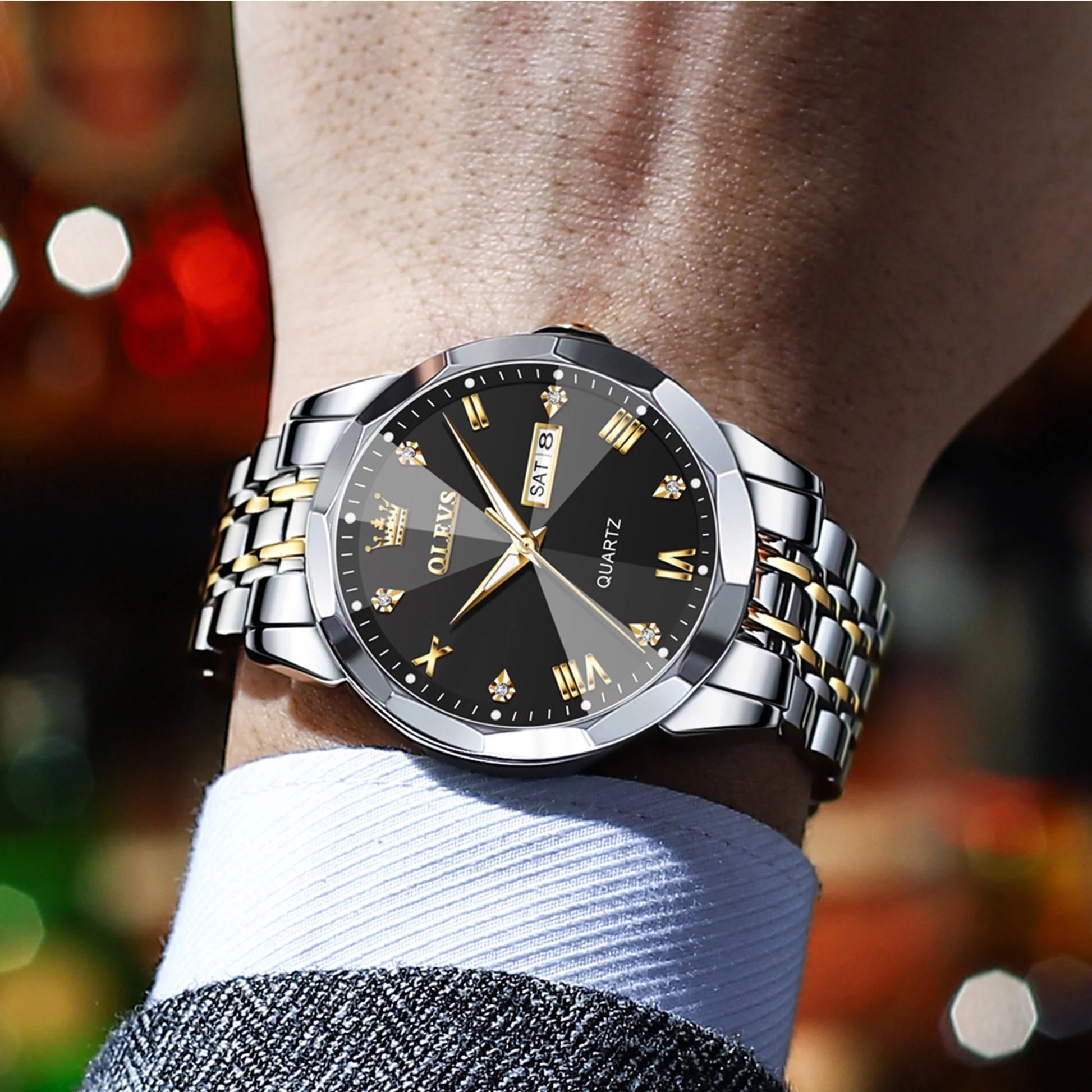 Watches for Men Business Dress Analog Quartz Two Tone Gold Plated Stainless Steel Classic Waterproof Luminous Date Casual Mens Wrist Watches Reloj Para Hombre