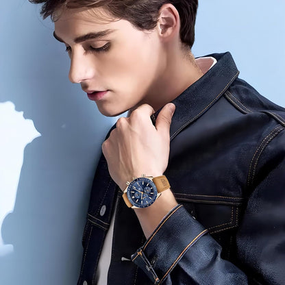 BENYAR Mens Watches Quartz Chronograph Business Luxury Brand Waterproof Wristwatches Fashion Brown Leather Watches for Men