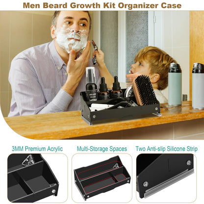 Beard Growth Kit Organizer Case, Acrylic Stand Holder for Men Grooming Kit, Beard Set Storage Holder, Anniversary & Birthday Gifts for Him Boyfriend Husband Dad, Black (Holder Only)