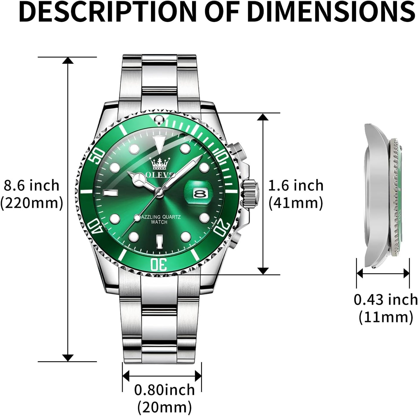Luxury Watches for Men Big Face Stainless Steel Business Dress Analog Quartz Watch with Day Waterproof Luminous Mens Wrist Watch