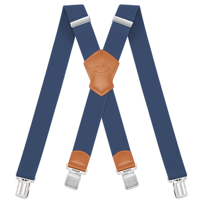 Men'S Suspenders, with Heavy Duty Clip Wide X-Back for Work Adjustable Suspenders （Blue）