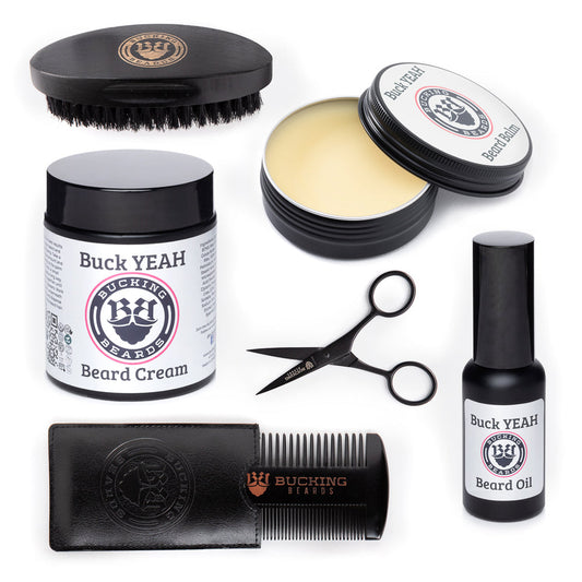 Men's Grooming Starters Bundle that Includes Balm, Cream, Oil, and Grooming Kit