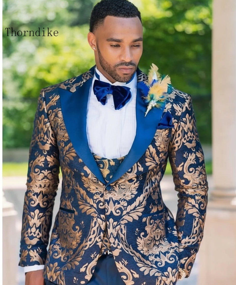 Mens Suits Two Piece Slim Fit Peaked Lapel Groomsmen Wear Custom Made Prom Groom Tuxedos Wedding T1218