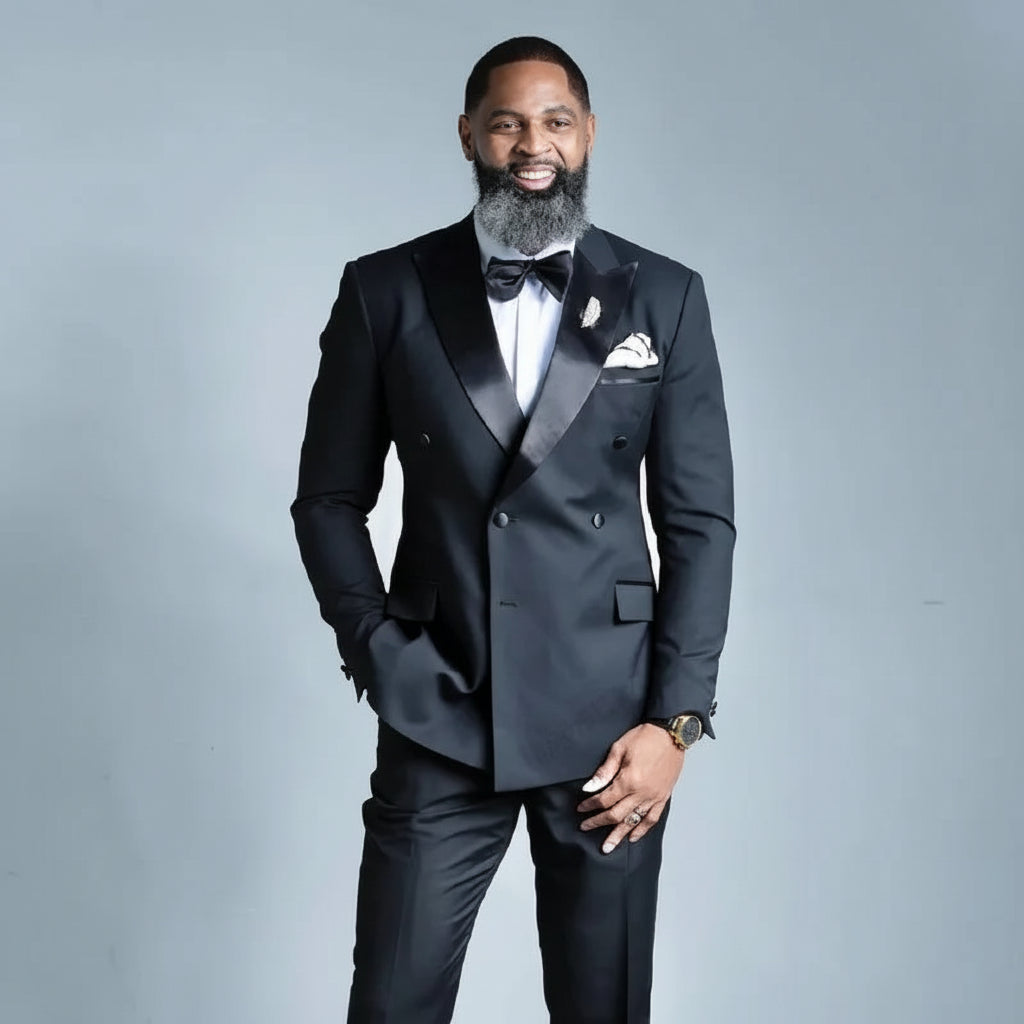 Mens Suits Two Piece Slim Fit Peaked Lapel Groomsmen Wear Custom Made Prom Groom Tuxedos Wedding T1218