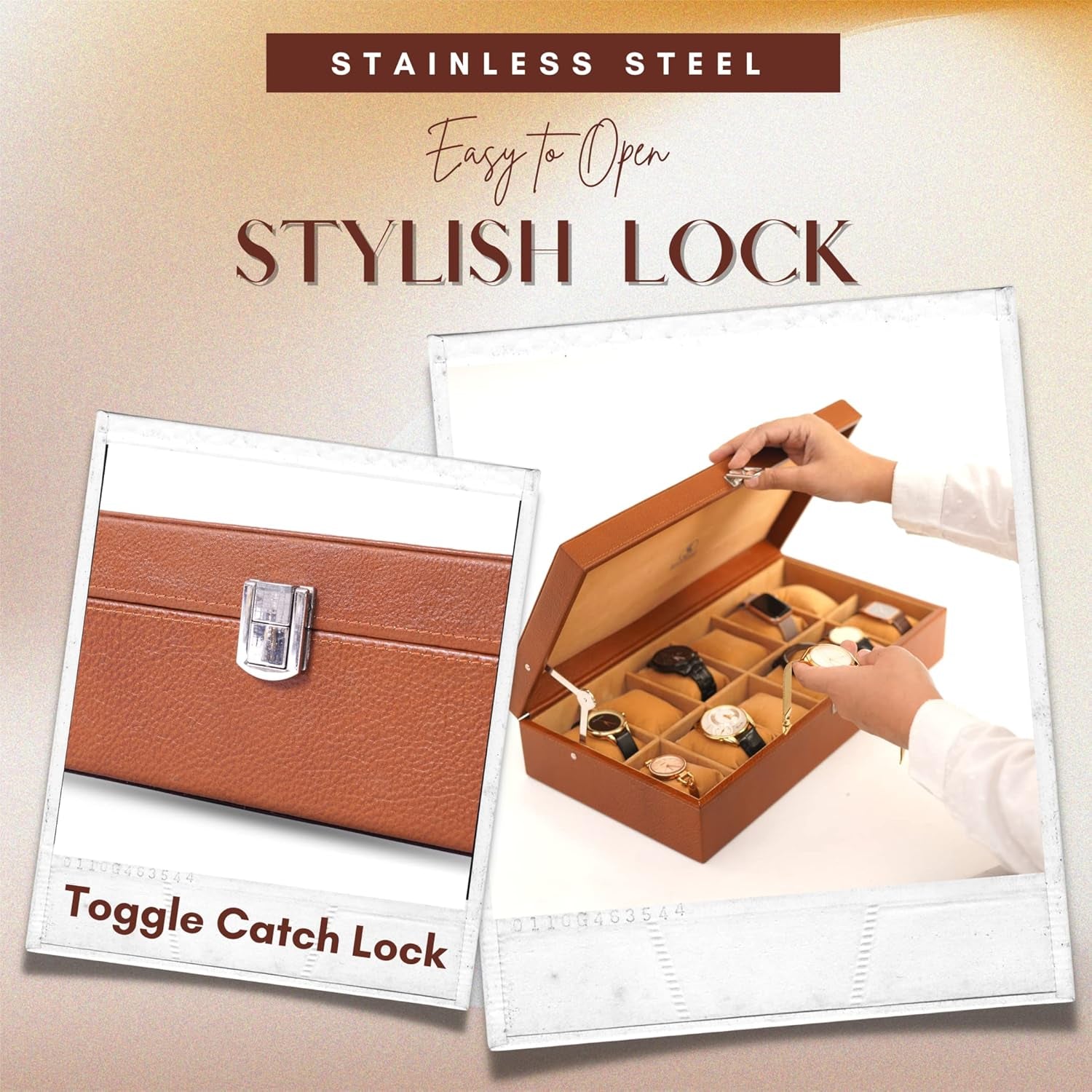 Genuine Leather Watch Cases for Men 12 Slot Wrist Watch Box | Full Grained Leather Organizer Mens Large Watch Case | Tan Leather Watch Box for Men | Real Leather Box with Lid for Closet Organization