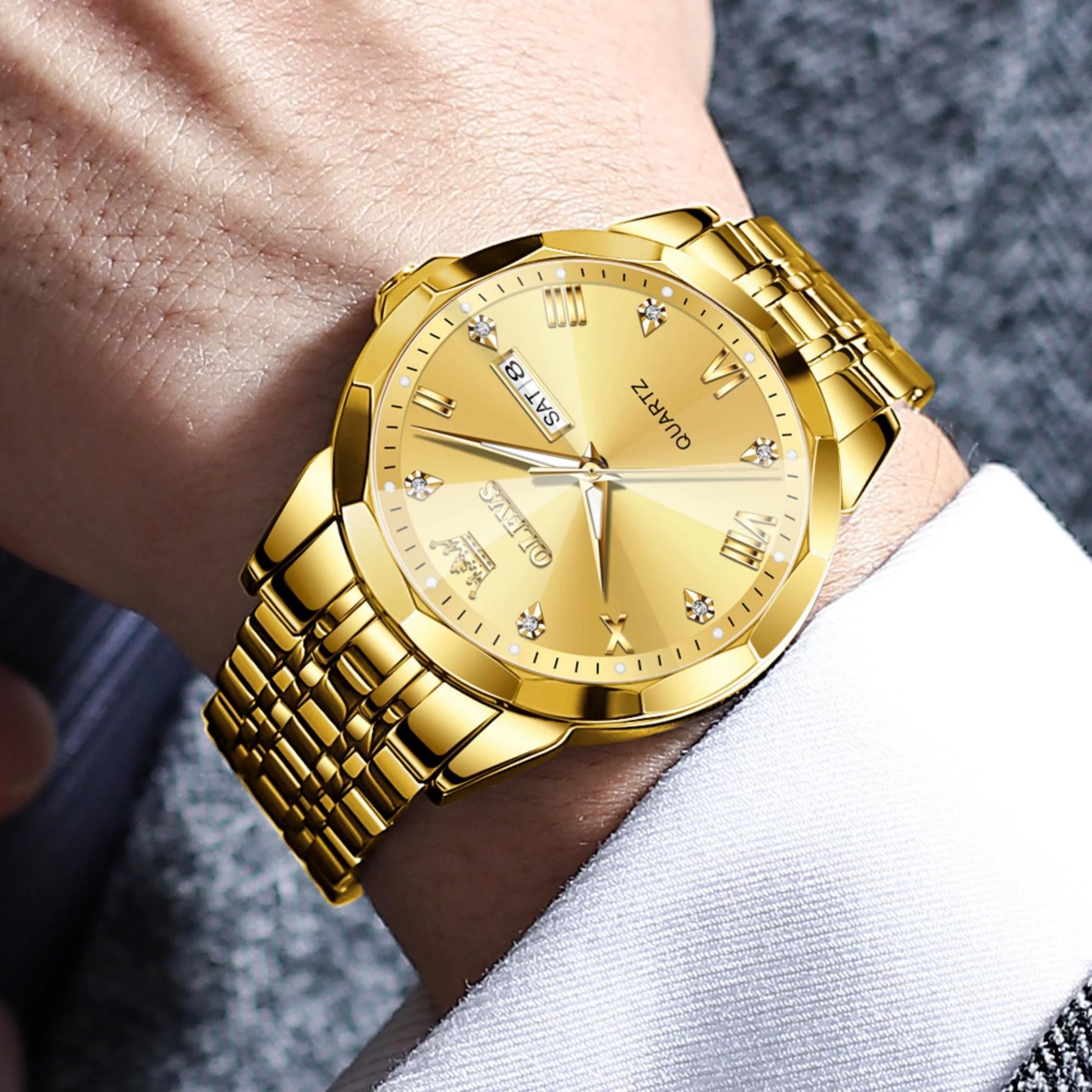 Watches for Men Business Dress Analog Quartz Two Tone Gold Plated Stainless Steel Classic Waterproof Luminous Date Casual Mens Wrist Watches Reloj Para Hombre