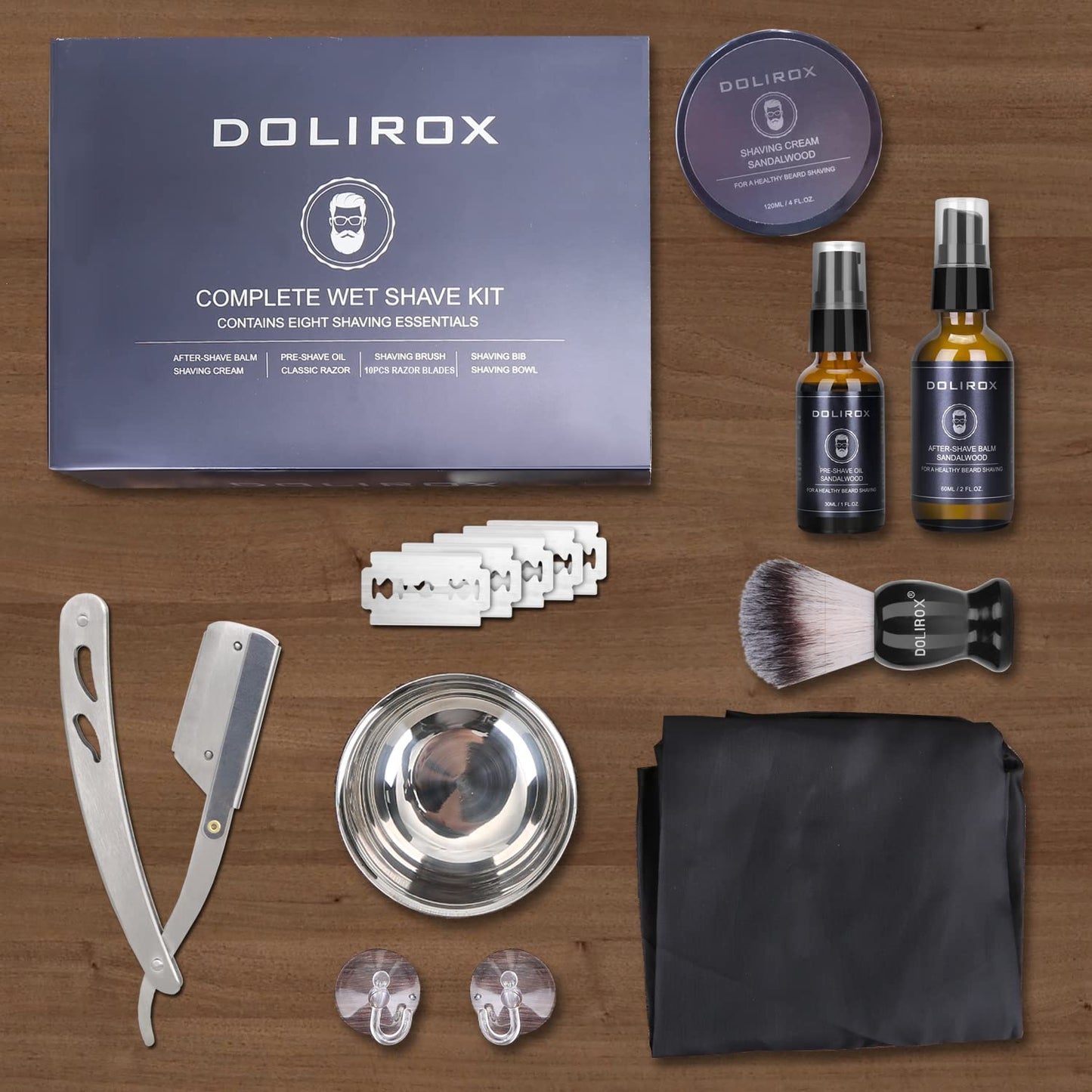 Shaving Kit for Men, Includes Straight Razor for Men, Shaving Cream, Pre Shave Oil, after Shave Balm for Men,Shaving Brush and Bowl, Beard Apron Bib, Gifts Set for Men Him Boyfriend Stocking Stuffers