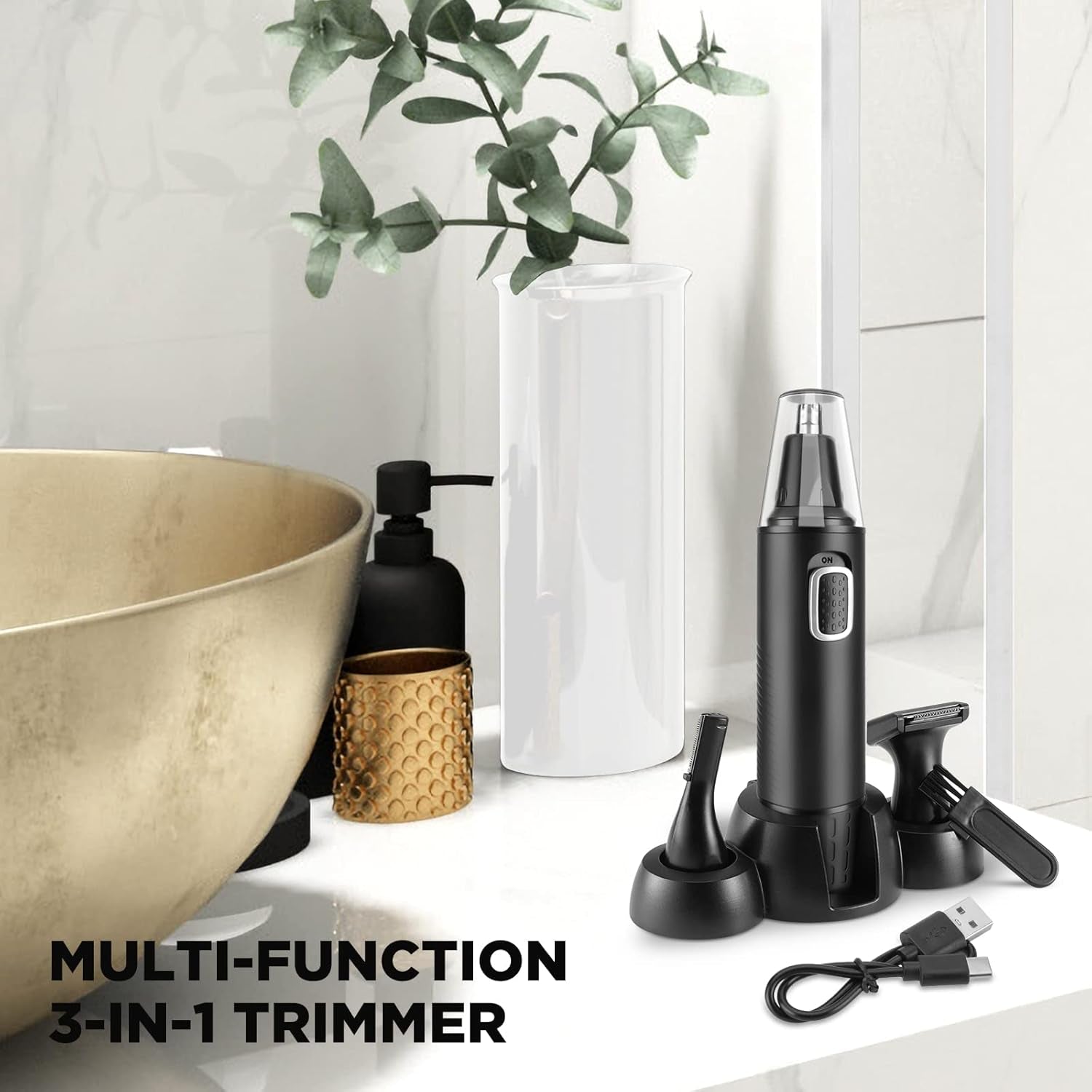 Nose Hair Trimmer 3-In-1 Versatile Rechargeable Ear and Nose Trimmer for Men&Women Painless Electric Shaver Grooming Kit for Ear Beard Facial Pubic Hair Wet Dry Use