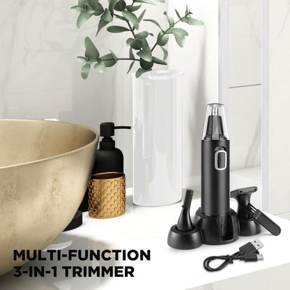 Nose Hair Trimmer 3-In-1 Versatile Rechargeable Ear and Nose Trimmer for Men&Women Painless Electric Shaver Grooming Kit for Ear Beard Facial Pubic Hair Wet Dry Use