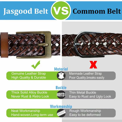 Men Braided Belts Brown Cowhide Woven Leather Belt for Mens Pants