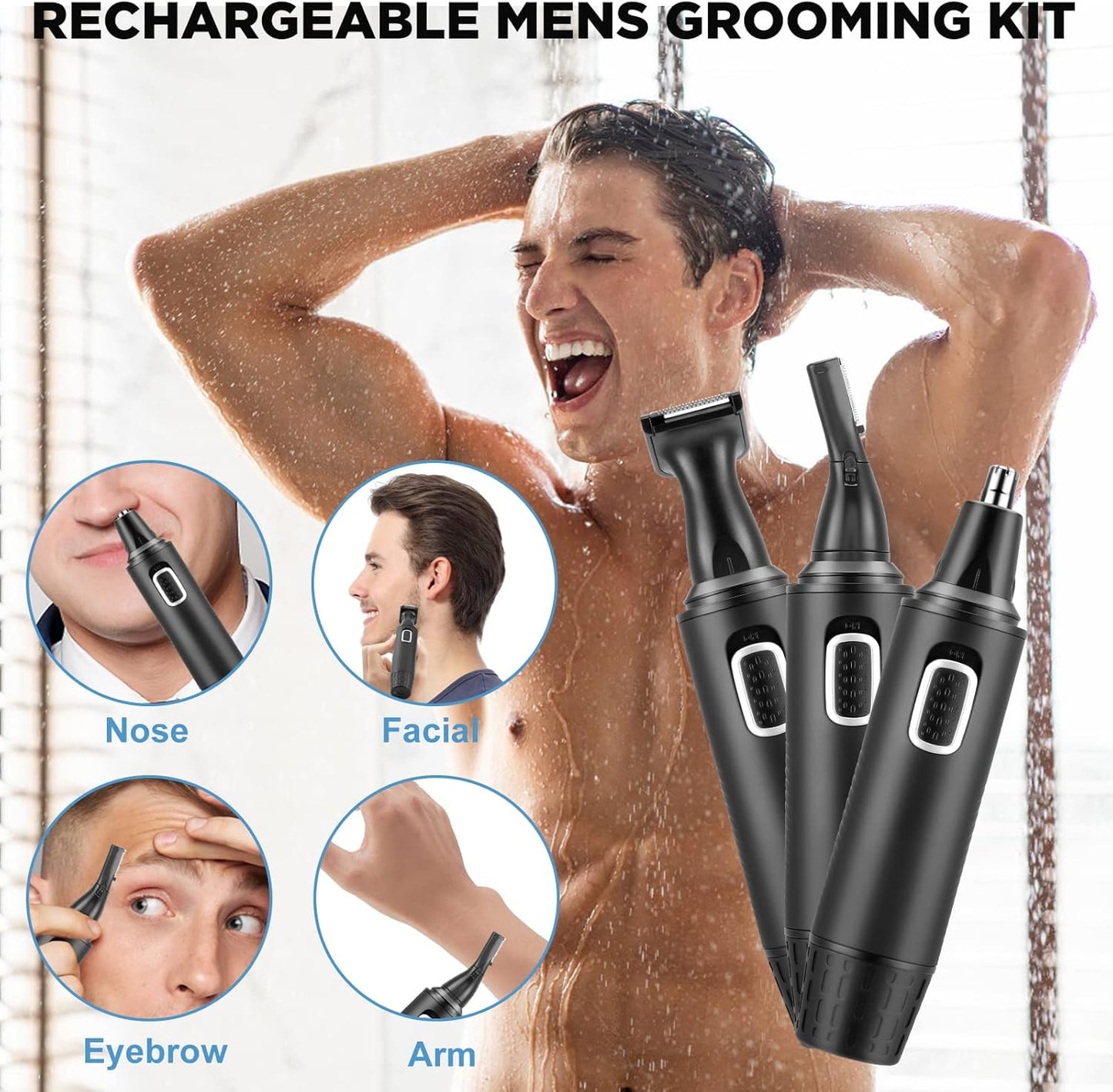 Nose Hair Trimmer 3-In-1 Versatile Rechargeable Ear and Nose Trimmer for Men&Women Painless Electric Shaver Grooming Kit for Ear Beard Facial Pubic Hair Wet Dry Use