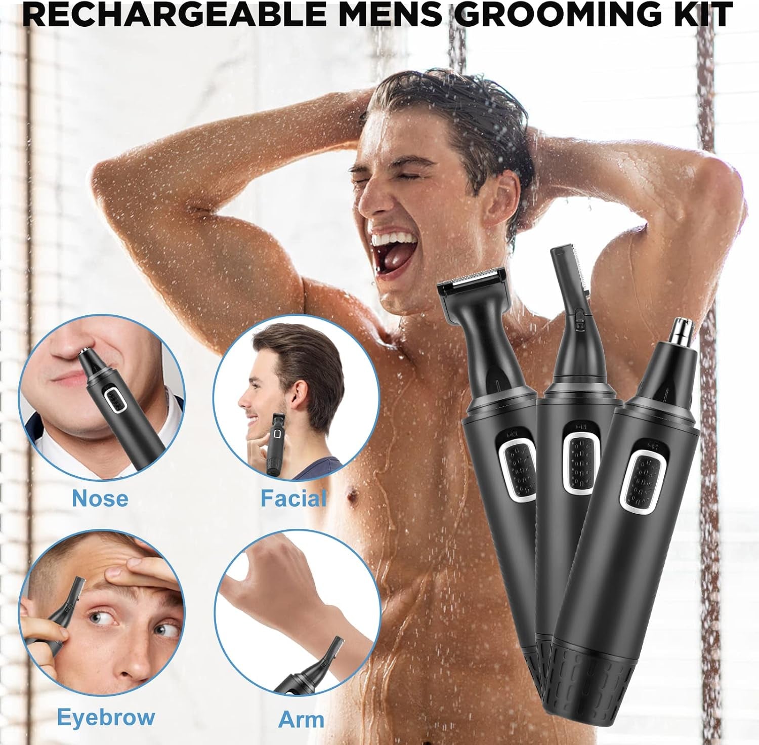 Nose Hair Trimmer 3-In-1 Versatile Rechargeable Ear and Nose Trimmer for Men&Women Painless Electric Shaver Grooming Kit for Ear Beard Facial Pubic Hair Wet Dry Use