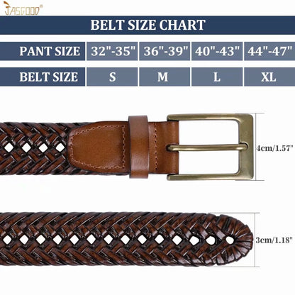 Men Braided Belts Brown Cowhide Woven Leather Belt for Mens Pants