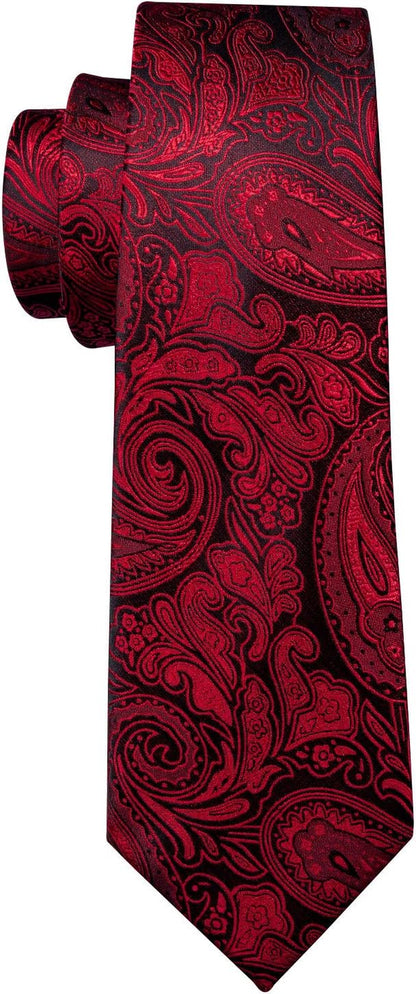 Men Ties Paisley Woven Silk Necktie Set with Pocket Suqare Cufflinks Formal