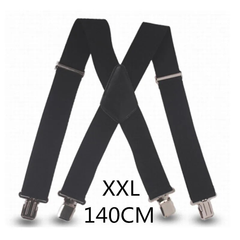 Plus Size 50Mm Wide Men Suspenders High Elastic Adjustable 4 Strong Clips Suspender Heavy Duty X Back Trousers Braces 5 Colors