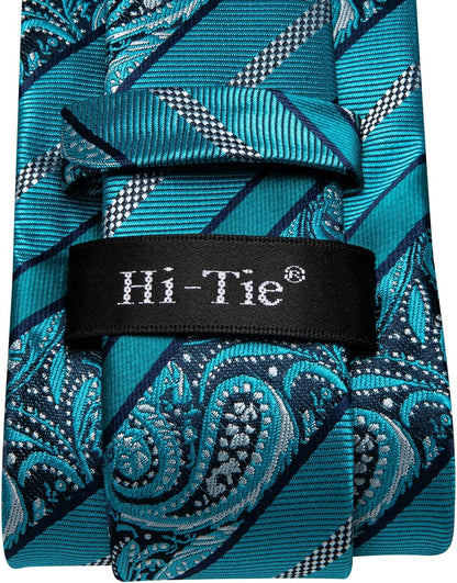 Men Ties Sets Silk Stripe Paisley Necktie Pocket Square Cufflinks for Business Wedding