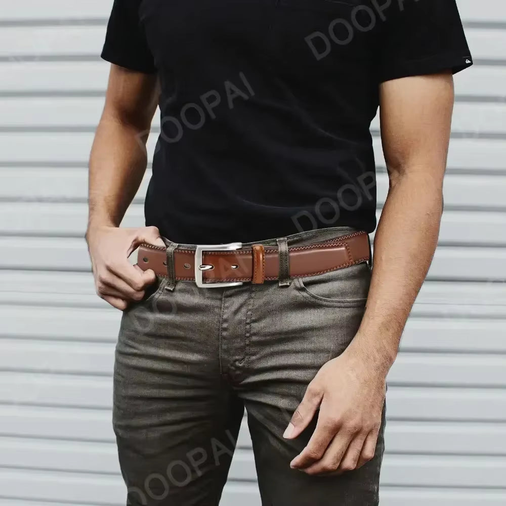 Men Belts High Quality Leather LONG Large Pin Buckle Metal Automatic Buckle Male Belts Strap Male