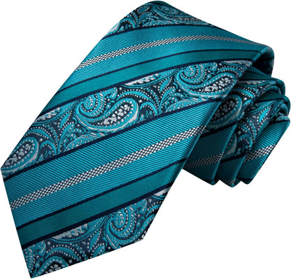 Men Ties Sets Silk Stripe Paisley Necktie Pocket Square Cufflinks for Business Wedding