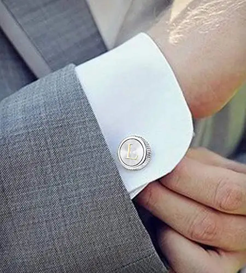 Round 26 Letters A-Z Cufflinks for Mens Shirt Suit Cuff Simple Wedding Buttons Business Initials French Cufflink