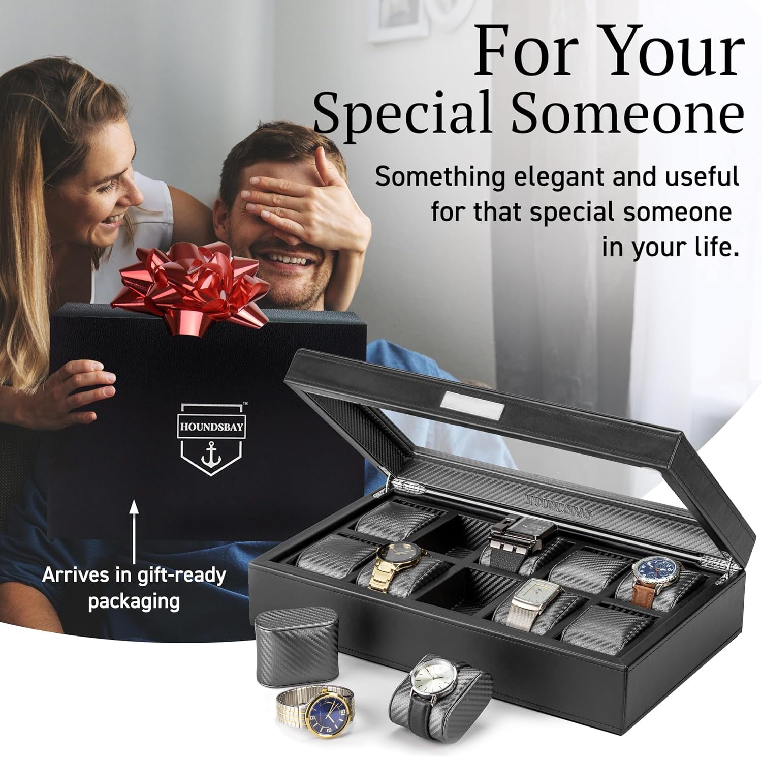 Mariner Mens Watch Box Storage Case for Large Watches, PU Leather Organizer, Wrist Display Holder