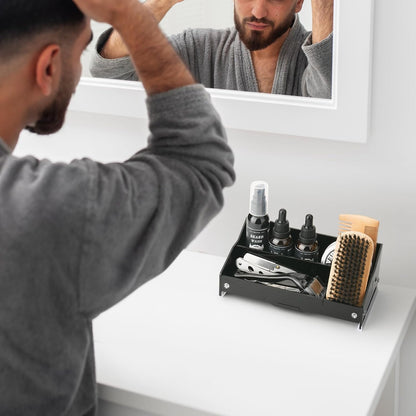 Beard Growth Kit Organizer Case, Acrylic Stand Holder for Men Grooming Kit, Beard Set Storage Holder, Anniversary & Birthday Gifts for Him Boyfriend Husband Dad, Black (Holder Only)