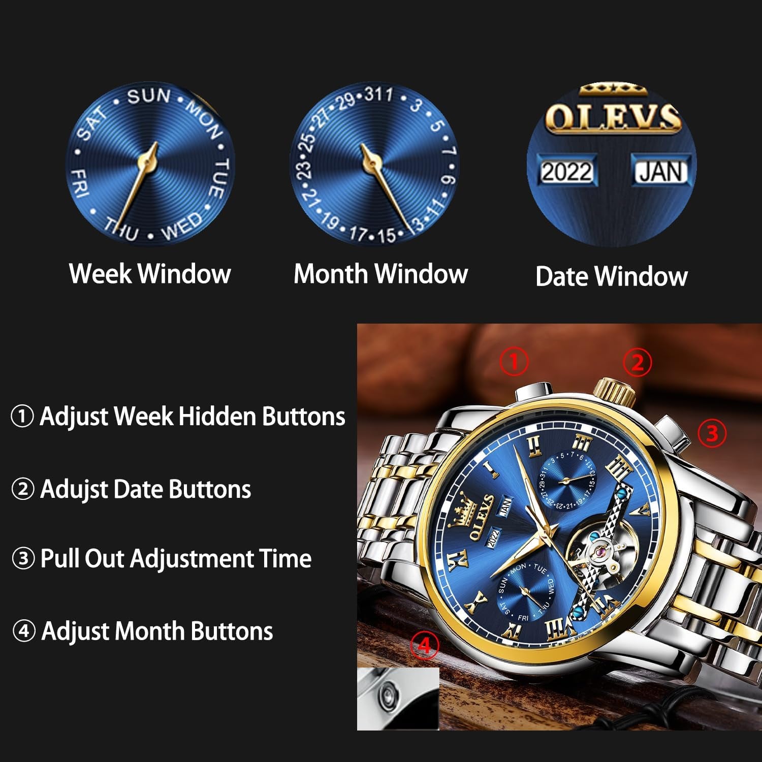Automatic Watch(No Battery Required) Men'S Wrist Watches Self-Wind Mechanical Watches Fashion Classic Tourbillon Skeleton Watch Black Blue Green Face,Adjustable Bracelet (Gift Tool)
