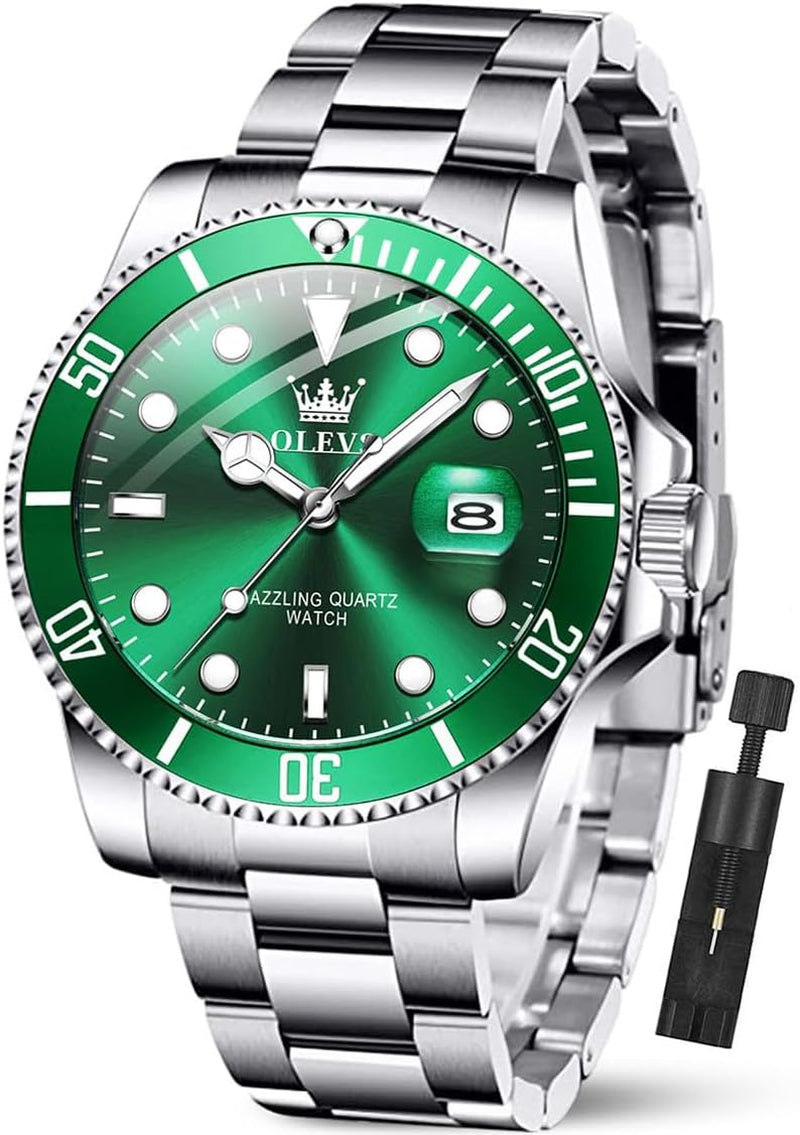 Luxury Watches for Men Big Face Stainless Steel Business Dress Analog Quartz Watch with Day Waterproof Luminous Mens Wrist Watch
