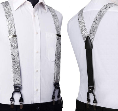 Suspenders for Men Paisley Floral Self Tied Bow Tie and Suspender Pocket Square Sets Adjustable Wedding Braces